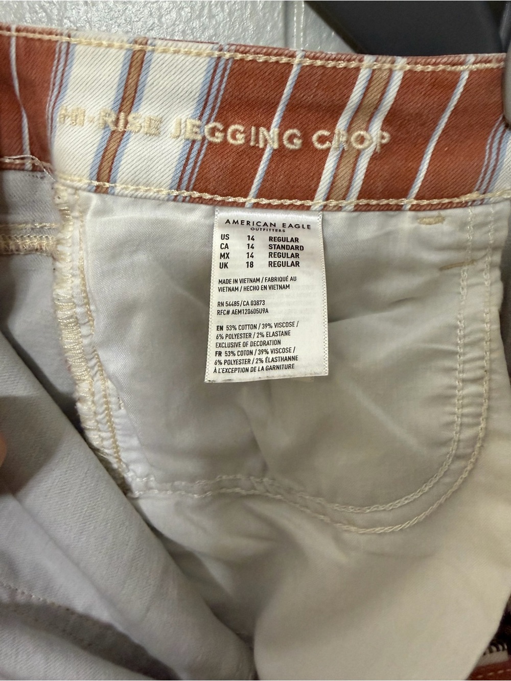American Eagle Outfitters Rust and White Striped High Rise Jegging Crop -Size 14 - Picture 6 of 6